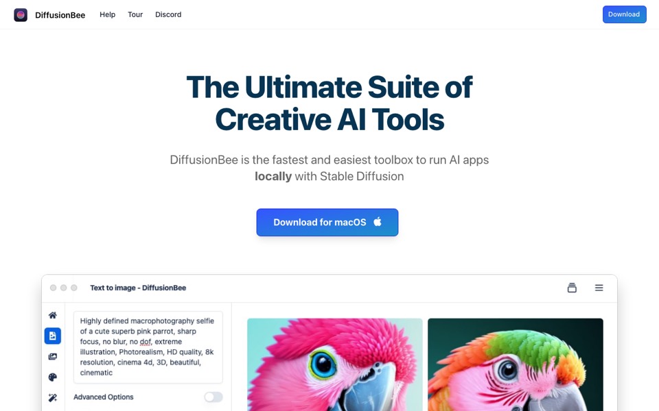 DiffusionBee’s website