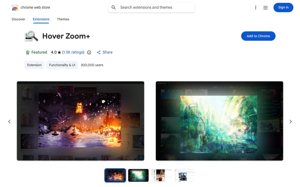Hover Zoom+’s website