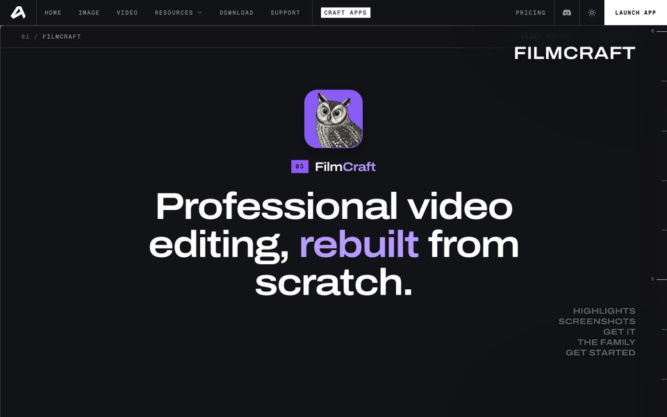 The FilmCraft page, “Professional video editing, rebuilt from scratch”