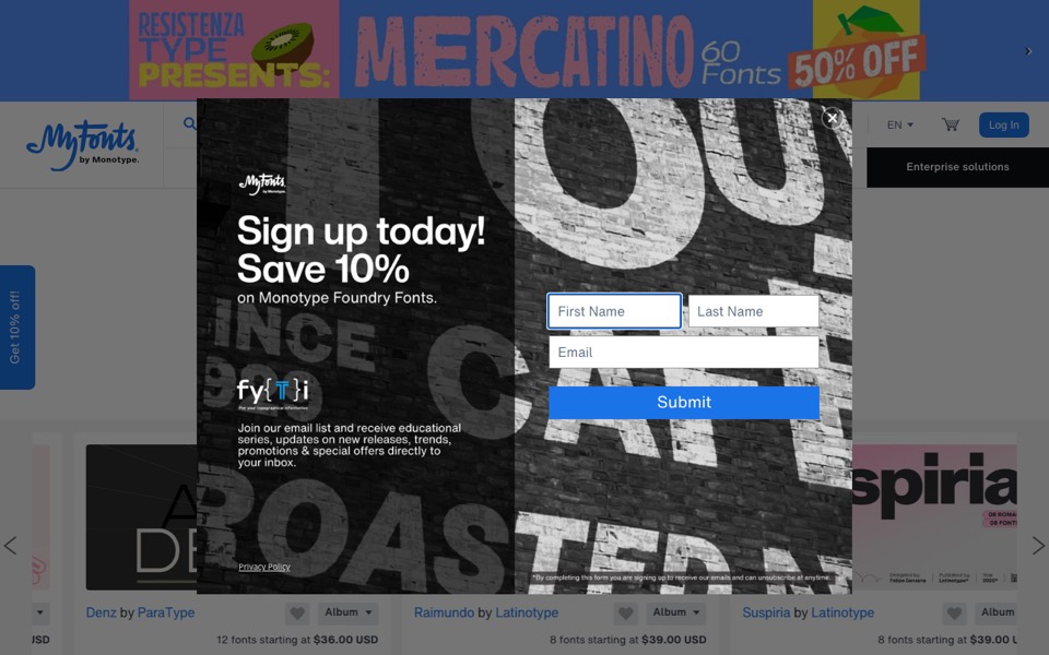MyFonts’s website